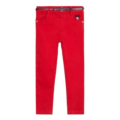 Girls' red skinny stretch belted trousers